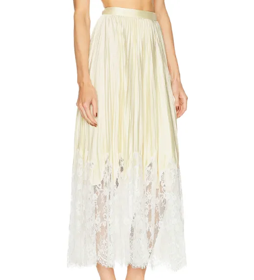 Yellow Satin Lace Midi Skirt